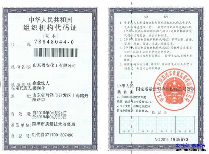 粤安化工组织结构代码证